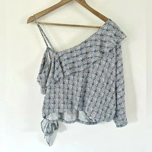 Maeve  Imelda Pineapple Print  Blue & White One Shoulder Cami Blouse Size Large - Picture 11 of 13